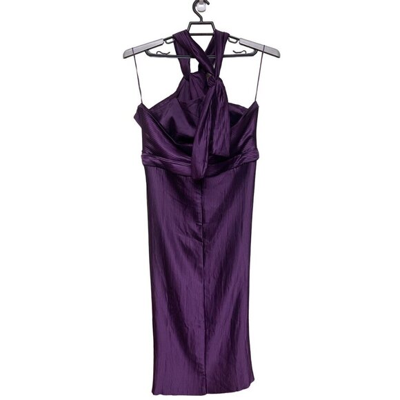 NEW! Show PO Marlette Midi Pleated Open Back Halter Dress Purple Women's 14 - Picture 6 of 12